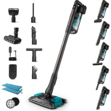 Mythriva Philips Aqua Plus 8000 Serisi Kablosuz Dikey Süpürge, Süpürür Siler Temizlikte Süper, 360° Güçlü Emiş, Maksimum 80 Dk, Saç Dolaşmasını Önleyici, Sert Zeminler ve Halılar Için, LED Başlık (XC8156/10)