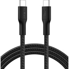Mythriva Belkin Eco Örgülü Usb-C - Usb-C Kablosu, 2 M, 240 W, Yumuşak, Esnek Hızlı Şarj Kablosu, iPhone 16, Galaxy S25, Pixel 9, Macbook, iPad Pro ve Daha Fazlası Için Tip-C Şarj Kablosu - Siyah (Usb 2.0)
