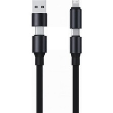 Mythriva Pdateknoloji 4 In 1 Usb-A+Type-C To Type-C+Lighting Ile Uyumlu Süper Hızlı Şarj ve Data Kablosu SIYAH(YK-K347, 4 In 1)
