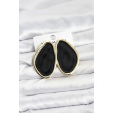Pirinç Siyah Mineli Damla Model Vintage Plaka Kadın Küpe 5886