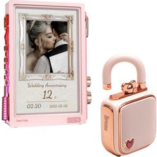 Mythriva Divoom Lovelock Ses Kayıt Özellikli Bluetooth Hoparlör ve Times Frame Akıllı Dijital Çerçeve Hediye Seti, Pembe