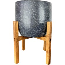 Mythriva Bitki Tasarımı Ev Dekorasyon Aksesuar Gri Granit Toprak Saksı Saksılık Salon Çiçeklik 4 Ayaklı - 19 cm