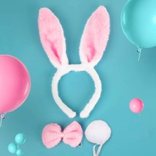 Pamukia Tavşan Kostüm Seti Taç Papyon Kuyruk Pembe Renk