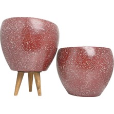 Mythriva Bitki Tasarımı Ev Dekorasyon Bordo Granit Toprak Saksı Saksılık Salon Çiçeklik Ikili Set Ayaksız - 3 Ayaklı- 15 cm