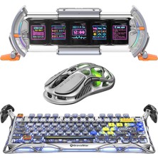 Mythriva Gravastar K1 Pro Mekanik Gaming Klavye, M1 Pro Kablosuz Optik Mouse ve Dijital Resim Çerçevesi Oyuncu Seti, Interstellar Silver