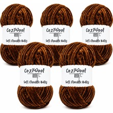 Mythriva Kadife Ip, 5'li Paket 5X100 Gr. 120 Mt., Soft Chenille BULKY%100 Mikro Polyester, Amigurumi, Oyuncak, Bebek Battaniyesi, Yumuşak, Lüks & Canlı Renkler, 1039-KAHVERENGI