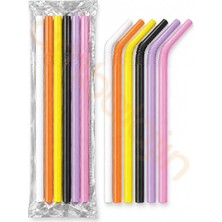 Ambalajın 100 Adet 24cm x 8mm Jelatinli Renkli Körüklü Pipet – Kafe ve İkram Sunumları İçin