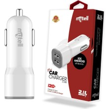 Mythriva Mytell Universal Universal Araç Şarjı My-A5 USB Başlık 2 Usb'li 2100 Mah, Beyaz