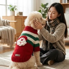 Lady Fify Kedi ve Köpek için Noel Babalı ve Çizgili Yeni Yıl Kazağı
