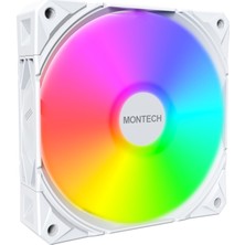 Mythriva Montech E28 Argb 120 mm Kasa Fanı, Gelişmiş Soğutma Verimliliği Için 28 mm Kalınlığında Fan, Pwm 4 Pimli, Fdb Rulman, Sessiz Düşük Gürültü, 2000 Rpm, Aıo Uyumlu (Beyaz, Tekli Paket)