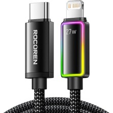 Mythriva Rocoren 27W Type-C To Lightning Rgb Aydınlatmalı Örgülü Şarj ve Data Kablosu 1 Metre