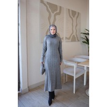 İmaj Butik Gri Fitilli Bel Bağlamalı Triko Elbise