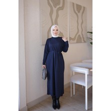 İmaj Butik Lacivert Merserize Taşlı Triko Elbise