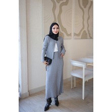 İmaj Butik Gri Corsman Fitilli Hırka Etekli Triko 3 Lü Takım