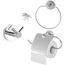Mythriva BADEM10 Krom Metal Sağlam Aparat Vidalı Lavabo Banyo Wc Bez Havlu Çatal Askı Tuvalet Kağıtlık 3'lü Set