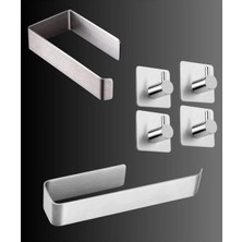 Mythriva Deltahome Paslanmaz Çelik Yapışkanlı Havluluk 27CM - Tuvalet Kağıtlığı - 4 Adet Askılık Set
