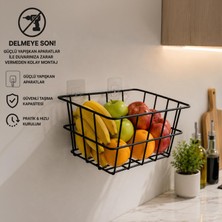 Mythriva Decorelax 21X21 cm Yapışkanlı Duvar Sepeti - Delmesiz Metal Mutfak, Banyo ve Çalışma Odası Organizer Tel Sepet (Siyah)