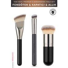 Mythriva Muggio Trio Sentetik Kıllı Makyaj Fırça Seti, Fondöten, Kapatıcı ve Allık Kabuki Fırçası, 3'lü Set