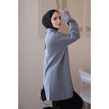 İmaj Butik Füme Corsman Kol Katlı Omuz Taşlı Triko Tunik