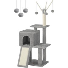 Mythriva Feandrea PCT143W01 Kedi Ağacı, Tırmalama Tahtalı, 3 Çıkarılabilir Ponpon Çubuğu, 118 Cm, Açık Gri