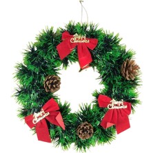 Mythriva Coverzone 25CM Yılbaşı Kapı Çelengi – Kırmızı Kurdele ve Kozalak Süslemeli Noel Dekoru, Ev ve Ofis Duvar Süslemesi, Festive Christmas Wreath (25CM)