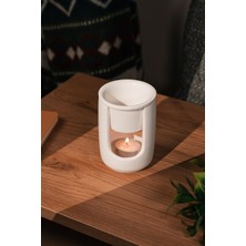 Mythriva Love Bundles Beyaz Geniş Hazneli Seramik El Yapımı Buhurdanlık | Mumluk | Buhardanlık (1 Adet Tealight Mum Ile) Beyaz