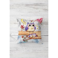 Mythriva Pelangi Gece Baykuş Ailesi Çift Tarafı Baskılı Gizli Fermuarlı Yastık Kılıfı Kırlent Koltuk Yastık Kılıfı, Açık Kahve-Lila 45 x 45, 2469111545451