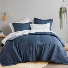 Mythriva Comfort Spaces King Yorgan Seti - 3 Adet (1 Mikrofiber Yorgan ve 2 Kılıf) Çiftlik Evi Yatak Yorganı Tüm Mevsimler Için Boho Nevresim Takımı, Hafif Katı Yatak Yorgan Takımları, King/cal King, Lacivert