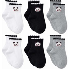 Kadın Panda Desenli Kısa Konç Çorap 6'lı Paket, %80 Pamuklu Dikişsiz Burun, Nefes Alan Yumuşak Bilek Çorabı, Siyah Beyaz Gri