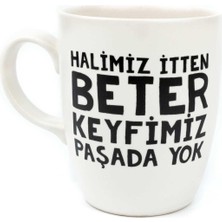 Mythriva Palto Tasarım Halimiz Itten Beter Keyfimiz Paşada Yok Krem Oval Kupa - Hediye Seramik Kupa