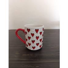 Mythriva El Yapımı Kalp Desenli 300ML Kupa Seramik Bardak Hand Made