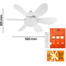 Marsilyan 2in1=tavan Vantilatör - Avize Lamba Kumandalı 52CM Sinek Kovucu 6-Beyaz Plastik Kanat 3-Kademe Hız Beyaz-Sarı-Doğal Işık (K95)