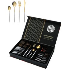 Mythriva 410 Çelik 24 Parça Beyaz Gold Yemek Kaşık Çatal Bıçak Seti CIN518BYSR