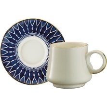 Mythriva Sandro Moreno 1453 Deep Blue Double Geometrik Gold 6 Kişilik 12 Parça Kahve Fincan Takımı 120 ml