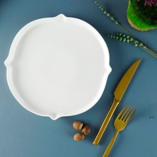 Mythriva Aryıldız Lunar Yuvarlak Servis Tabağı Porselen Kabartmalı Beyaz 23 cm