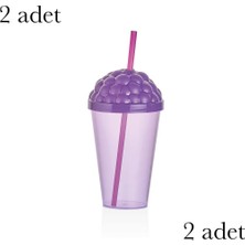 Mythriva Pipetli Plastik Meşrubat Bardağı, 450 Ml, Mor 2'li Set Qlux Bpa Içermez Soğuk Sıcak Içecek