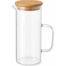 Mythriva Cam Sürahi 1,5 Litre Bambu Kapaklı, Borosilikat Cam Sürahi, Limonata Sürahisi, Soğuk Çay ve Meyve Suyu Sürahisi, Şeffaf Cam Içecek Sürahisi, Damlatmaz Ağız Tasarımı, Ergonomik Kulplu