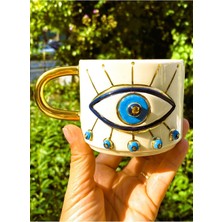 Mythriva Cw Celine's Wonders Premium Kalite 24 Ayar Altın Detaylı Nazar Mug El Yapımı 250 ml Evil Eye Handmade