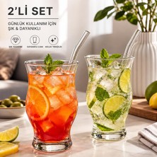 Mythriva Meşrubat Bardağı Seti, Kristal Cam, 2 Adet Soğuk Içecek Sıcak Kahve Latte Sütlü Köpüklü Portakal Limonata Su Sunum Sofra Dekor Zikzak Model Kalın Cam Bardak