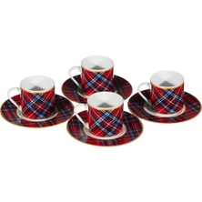 Mythriva Zm Decor Kahve Fincan Takımı Ekose Kırmızı 4'lü Set