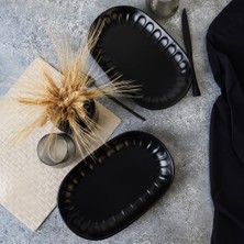Mythriva Keramika Mat Siyah Badem Kayık Tabak 29 cm 2 Adet 956