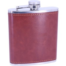 Mythriva Kahverengi Deri Kaplama Paslanmaz Çelik Cep Matarası - Hip Flask 7 Oz