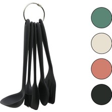 Mythriva 5pcs MİNİ=20-21CM Renkli Silikon Mutfak Servis Seti Kaşık - Kepçe - Yan - Delikli Spatula - Y.fırçası (5264)