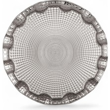 Mythriva Alisveristime Osmanlı Motifli Yuvarlak Metal Servis Tepsisi – 2 Kişilik Sunum Tepsisi, 25 Cm, 260 G, Gold ve Gümüş Renk Seçeneği (Gümüş Grisi)