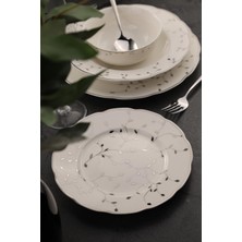 Mythriva Kütahya Porselen Bone Olympos 56 Parça 12 Kişilik Yemek Takımı Leaves Silver
