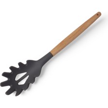 Mythriva Deconox Bambu Saplı Silikon Makarna Servis Kaşığı – Isıya Dayanıklı, Yapışmaz, 3 Renk Seçenekli, 27CM – Uzun Saplı Makarna Kaşığı (Siyah)