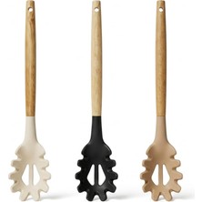 Mythriva Deconox 30 cm Bambu Saplı Silikon Makarna Kaşığı, Spagetti ve Noodle Servis Kaşığı, Yapışmaz Tencere ve Tavalar Için Uygun, Askı Delikli, 3 Renk Asorti Karışık Gönderim