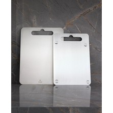 Mythriva Paslanmaz Çelik Doğrama Tahtası Büyük Boy ve Küçük Boy 2'li Set 20X30 ve 25X33 cm