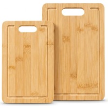 Mythriva Deconox Bambu 2’li Kesim Panosu Seti, 16X26 cm ve 20X30 cm Doğal Bambu Kesim Tahtası, Oluklu Kenarlı Askı Delikli Mutfak Doğrama Sunum Peynir Ekmek Sebze Meyve Kesme Panosu