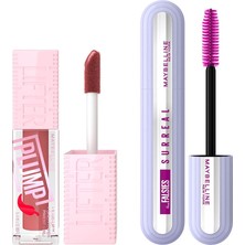Mythriva Maybelline New York Lifter Plump Dudak Parlatıcısı- 005 Peach Fever & Falsies Surreal Maskara Makyaj Seti